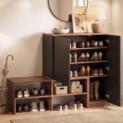 Artiss 2-IN-1 Shoe Cabinet Bench w/ Adjustable Shelf Hallway Walnut & Black