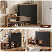 Artiss 2-IN-1 Shoe Cabinet Bench w/ Adjustable Shelf Hallway Walnut & Black