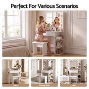 Artiss Dressing Table Vanity Desk LED Mirror Stool Storage Power Outlet Hairdryer Holder White