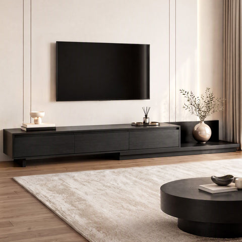 Artiss Extendable TV Unit 200CM 3 Storage Drawers Dark Walnut & Black In Australia - Darrahopens