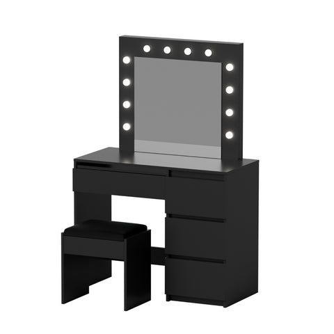 Artiss Dressing Table Set Stool 12 Led Bulbs Black