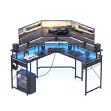 Artiss L-Shape Gaming Desk Computer Desks RGB LED Power Outlet 130cm Black In Australia - Darrahopens
