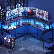 Artiss L-Shape Gaming Desk Computer Desks RGB LED Power Outlet 130cm Black