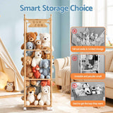 Keezi Stuffed Animal Storage Wooden Toy Holder with Wheels Soft Toy Storage Zoo Cage Stuffy Toy Storage Organizers with Elastic Cords for Playroom Bedroom Nursery