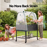 Green Fingers Mobile Raised Garden Bed with Greenhouse Cover Storage Shelf for Tomato Vegetables Herb Charcoal