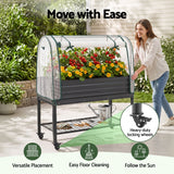 Green Fingers Mobile Raised Garden Bed with Greenhouse Cover Storage Shelf for Tomato Vegetables Herb Charcoal