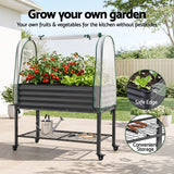 Green Fingers Mobile Raised Garden Bed with Greenhouse Cover Storage Shelf for Tomato Vegetables Herb Charcoal
