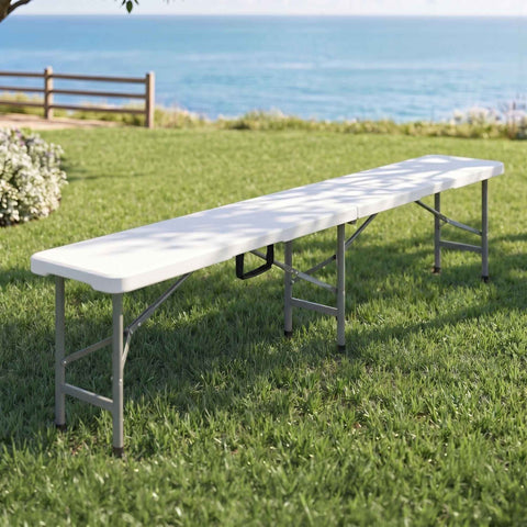 Gardeon 180cm Folding Garden Bench Portable Trestle Seat HDPE Fold In Half White In Australia - Darrahopens
