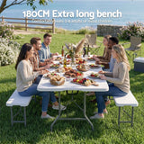 Gardeon 180cm Folding Garden Bench Portable Trestle Seat HDPE Fold In Half White In Australia - Darrahopens