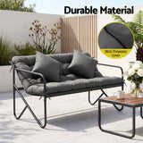 Gardeon Garden Bench 2 Seater Outdoor Bench Metal with Cushion 118cm Black