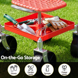 Gardeon Garden Cart Seat Rolling Stool 360 Swivel Height Adjustable Heavy Duty Red