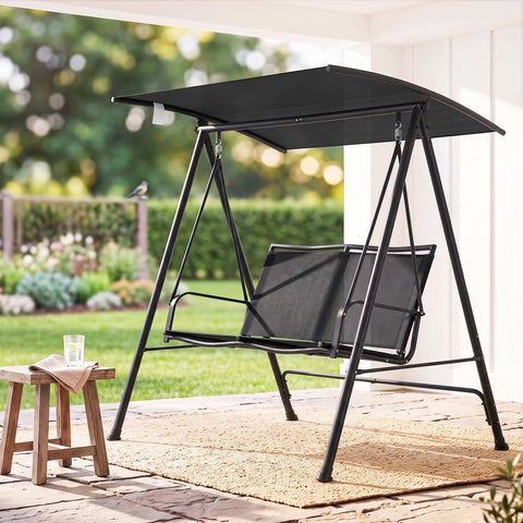 Gardeon Outdoor Swing Chair with Adjustable Canopy 142cmx172cm Stand Black In Australia - Darrahopens