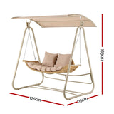Gardeon Outdoor Swing Chair 2-Seater Rattan Seat with Canopy Beige