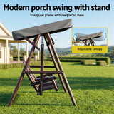 Gardeon Outdoor Wooden Swing Chair with Canopy Middle Table Charcoal