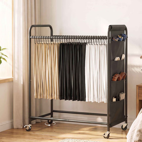 Artiss Pants Trolley Mobile Clothes Rack Clothing Stand with 30 Hangers Wheels Storage Organizer Bag In Australia - Darrahopens