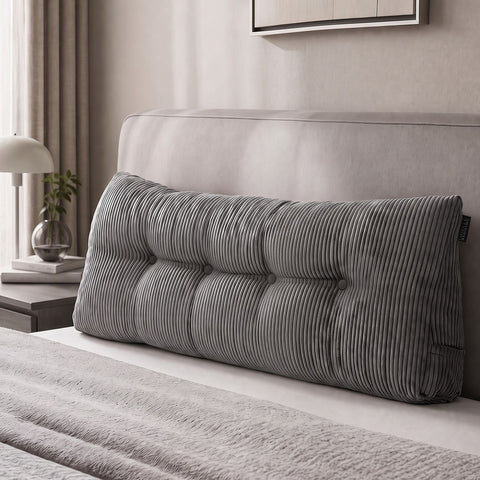 Giselle Headboard Pillow for Sitting in Bed, Upgraded Shredded Foam Reading Wedge Cushion for Lumbar Support, 320g Corduroy Backrest with Side Pockets for Dorm Daybed, Double In Australia - Darrahopens