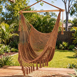 Gardeon Hammock Chair Camping Hanging Chair with Spreader Bar Tassels Brown In Australia - Darrahopens