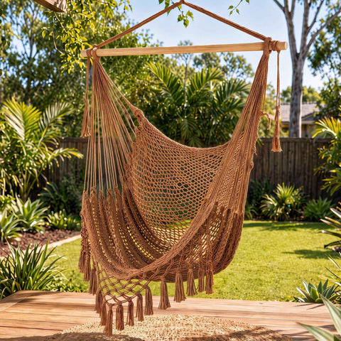 Gardeon Hammock Chair Camping Hanging Chair with Spreader Bar Tassels Brown In Australia - Darrahopens