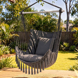 Gardeon Hammock Chair Camping Macrame Hanging Swing Cushions Metal Bar Grey In Australia - Darrahopens