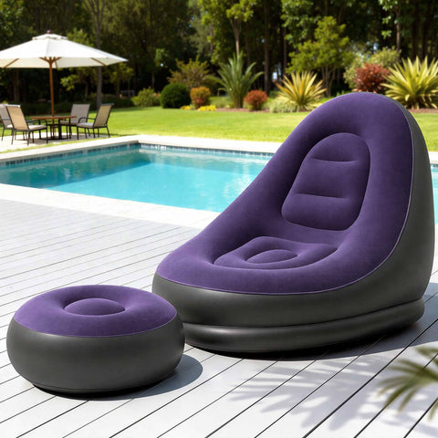 Gardeon Inflatable Chair with Ottoman Air Sofa Blow Up Air Chair for Camping with Pump Purple In Australia - Darrahopens