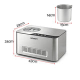 Devanti 2L 2-in-1 Ice Cream & Yogurt Maker Machine No Pre-Freezing Homemade Gelato Sorbet