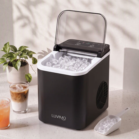 LUVIMO 12kg Ice Maker Machine Full Open Cover Deep Clean - Black