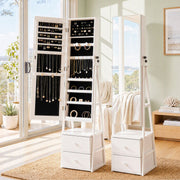 Artiss Lockable Jewelry Armoire with Mirror, Freestanding Organizer Cabinet with Drawers, White In Australia - Darrahopens