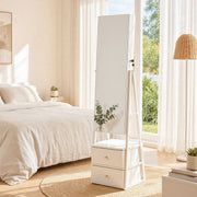 Artiss Lockable Jewelry Armoire with Mirror, Freestanding Organizer Cabinet with Drawers, White