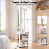 Artiss Lockable Jewellery Cabinet, Mobile Frameless Mirror, White