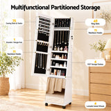 Artiss Jewelry Cabinet Frameless Full Length Mirror with Wheels, White