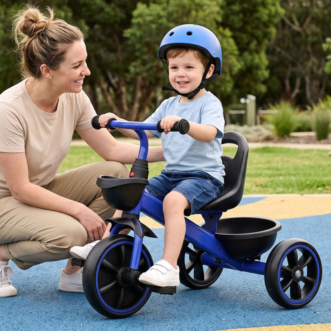 RIGO Tricycle Bike, Kids Bike with 3 wheels, basket Carbon Steel 68cm Blue In Australia - Darrahopens