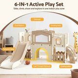 Keezi Kids Slide Set Toddler Indoor Playset With Drawing Board Beige