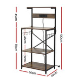 Artiss 4-Tier Kitchen Rack with 2 Power Outlets 6 Hooks Microwave Storage Shelf