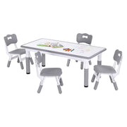 Keezi Kids Table and 4 Chairs Set Height Adjustable Toddler Desk and Chair Set for Ages 3-8, Children Activity Table with Graffiti Desktop for Learning Drawing Playing, Grey