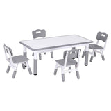 Keezi Kids Table and 4 Chairs Set Height Adjustable Toddler Desk and Chair Set for Ages 3-8, Children Activity Table with Graffiti Desktop for Learning Drawing Playing, Grey