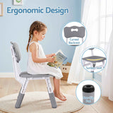 Keezi Kids Table and 4 Chairs Set Height Adjustable Toddler Desk and Chair Set for Ages 3-8, Children Activity Table with Graffiti Desktop for Learning Drawing Playing, Grey