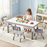 Keezi Kids Table and 4 Chairs Set Height Adjustable Toddler Desk and Chair Set for Ages 3-8, Children Activity Table with Graffiti Desktop for Learning Drawing Playing, Grey