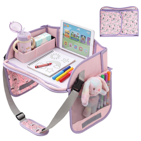 Keezi Kids Travel Tray Car Seat Lap Desk Portable Car Desk Organiser for Car & Airplane Pink