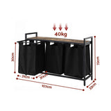 Artiss Laundry Basket with 3 Pull-out Bags Metal Frame Black