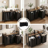 Artiss Laundry Basket with 3 Pull-out Bags Metal Frame Black