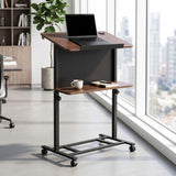 Artiss Mobile Lectern Podium Stand with Storage Shelf Height Adjustable Laptop Desk Black & Walnut