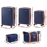 Wanderlite 5pcs Luggage Suitcase Set Trolley Travel TSA Lightweight Hard Case Navy Brown