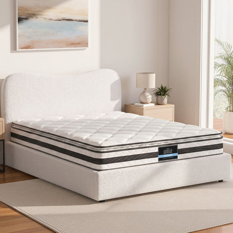 Giselle 21cm Bonnell Pillow Top Mattress Artiss Double Boucle Bed Frame Set