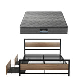 Giselle 18cm Queen Mattress Pillowtop and Artiss Metal Bed Frame Set With 2 drawers