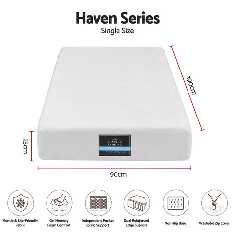Giselle 25cm Single Hybrid Mattress Soft Knitted Fabric Edge Support Gel Foam In Australia - Darrahopens