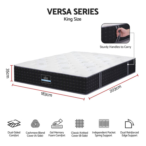 Giselle King Reversible Spring Mattress Cashmere Cover Gel Foam Firm 35cm