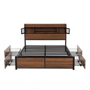 Artiss Double Bed Frame with Charging Station 4 Drawers Storage Oak In Australia - Darrahopens