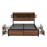 Artiss Double Bed Frame with Charging Station 4 Drawers Storage Oak In Australia - Darrahopens