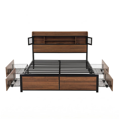 Artiss Double Bed Frame with Charging Station 4 Drawers Storage Oak In Australia - Darrahopens