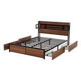 Artiss Double Bed Frame with Charging Station 4 Drawers Storage Oak